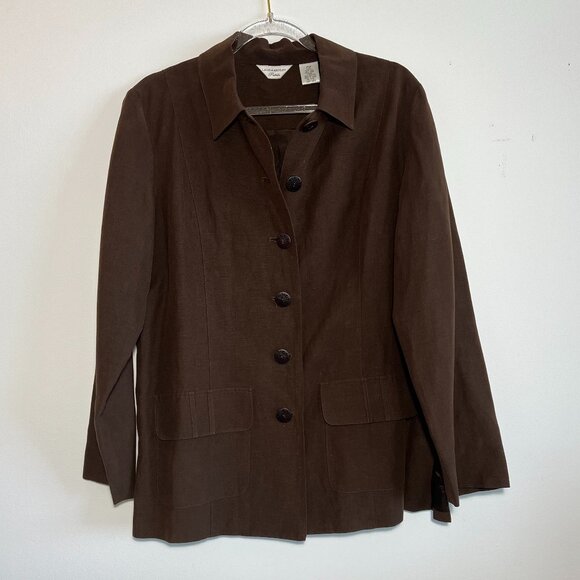 Laura Ashley Silk & Linen Blend Brown Jacket.  Size MP - Picture 1 of 7
